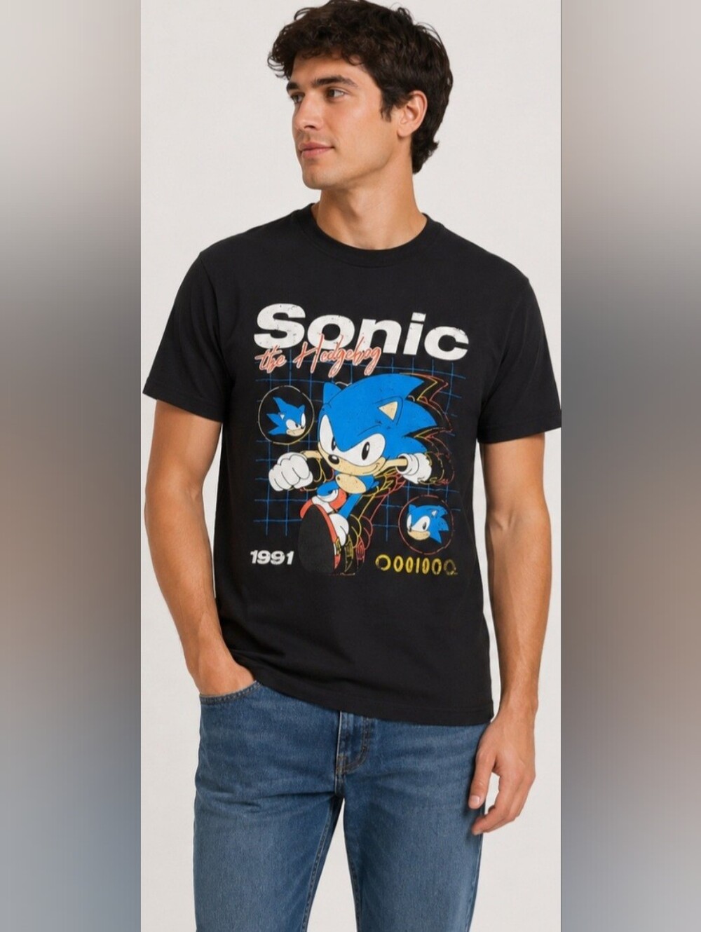 Sonic The Hedgehog Mens Shirt Sz Large Black Short Sleeve Video Game Cotton